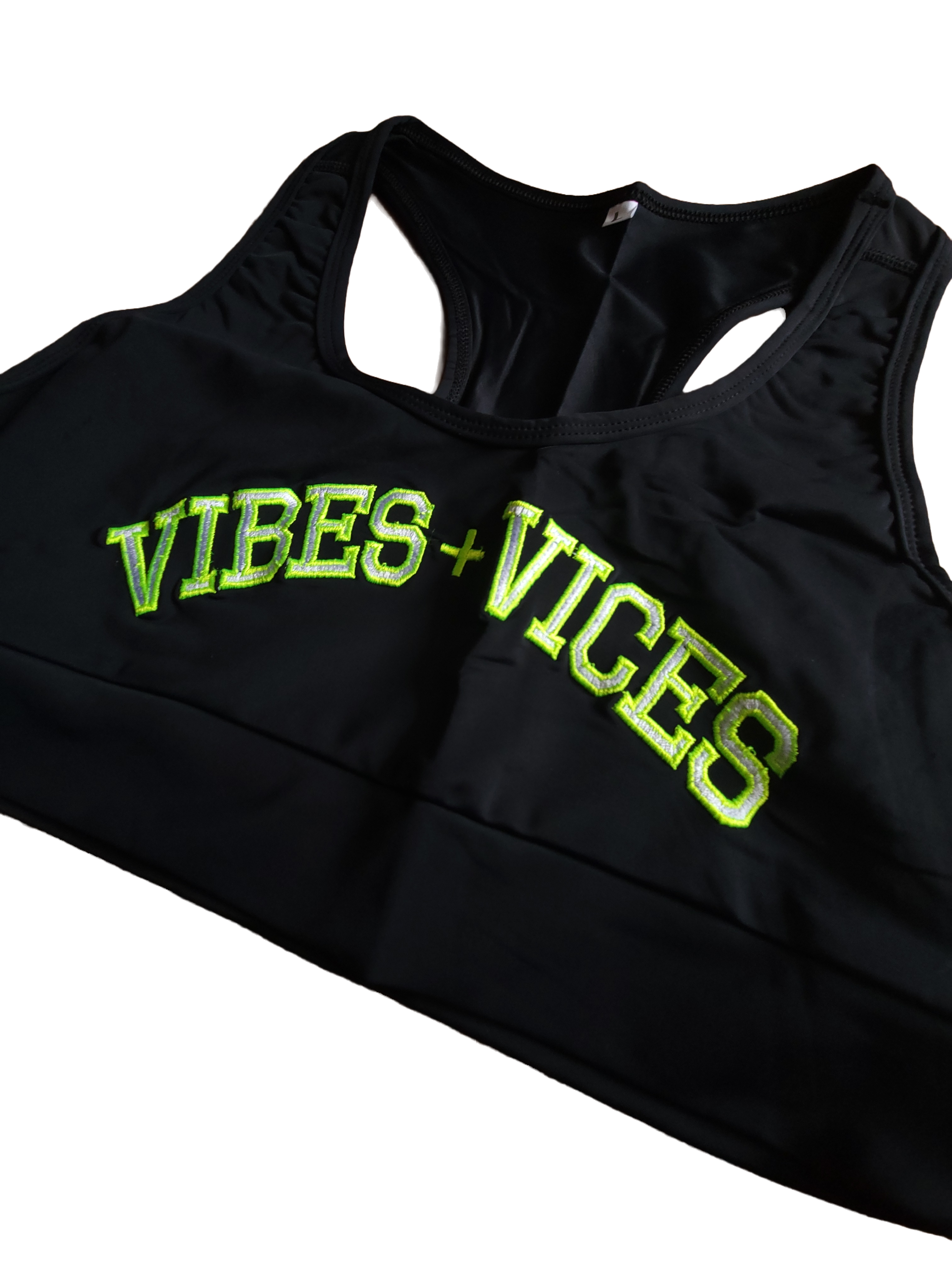Vibes and Vices Sports Bra Sports Bra Small / Black/Neon,3X-Large / Black/Neon,2X-Large / Black/Neon,X-Large / Black/Neon,Large / Black/Neon,Medium / Black/Neon Black