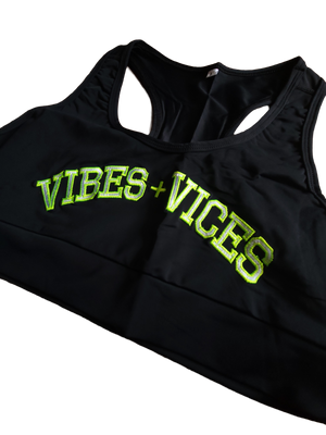 Vibes and Vices Sports Bra Sports Bra Small / Black/Neon,3X-Large / Black/Neon,2X-Large / Black/Neon,X-Large / Black/Neon,Large / Black/Neon,Medium / Black/Neon Black